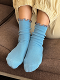 Ruffled Modal Socks | Powder Blue/Brown Edge