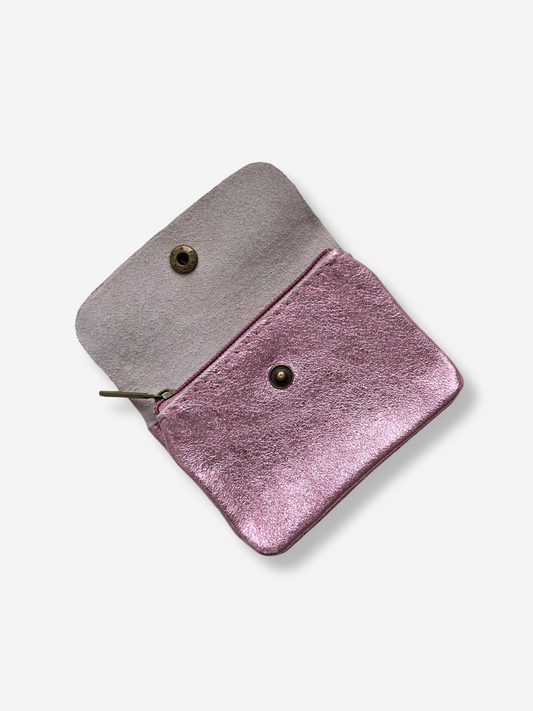 Leather Snap Wallet | Metallic Pink