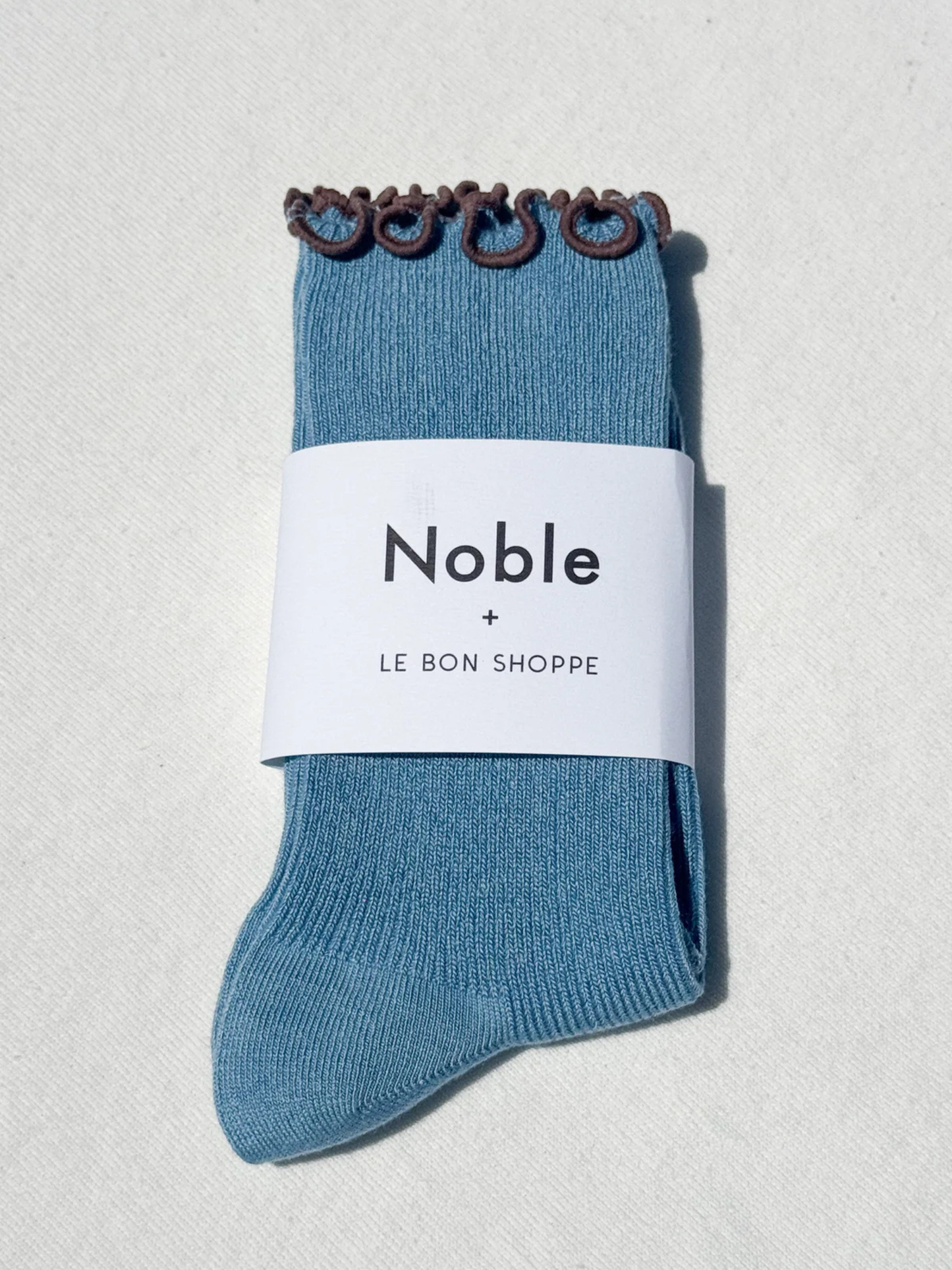 Ruffled Modal Socks | Powder Blue/Brown Edge