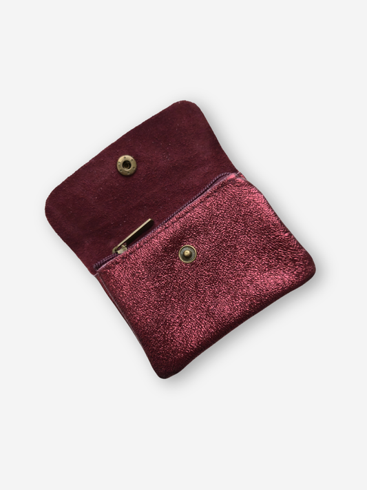 Leather Snap Wallet | Metallic Garnet