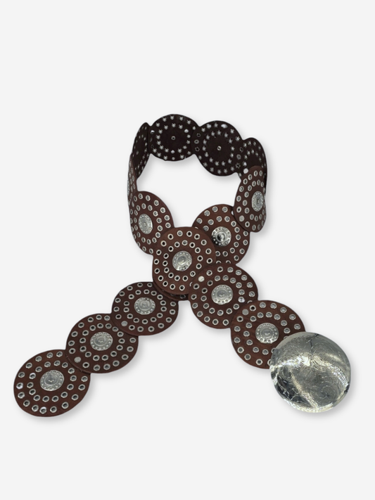 Cleopatra Boho Western Studded Leather Belt Coffee Brown