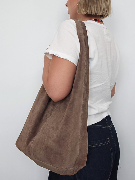 Suede Leather Boho Bag (Single Strap) | Mushroom