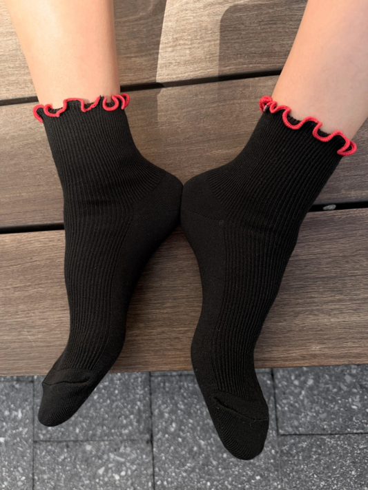 Petite Ruffle Sock Black Red
