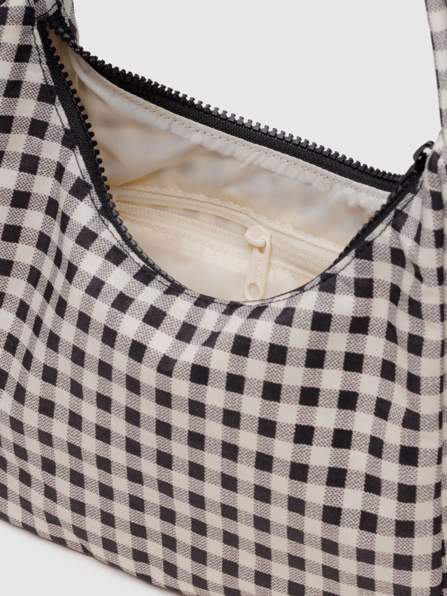 Mini Nylon Shoulder Bag | Black & White Gingham