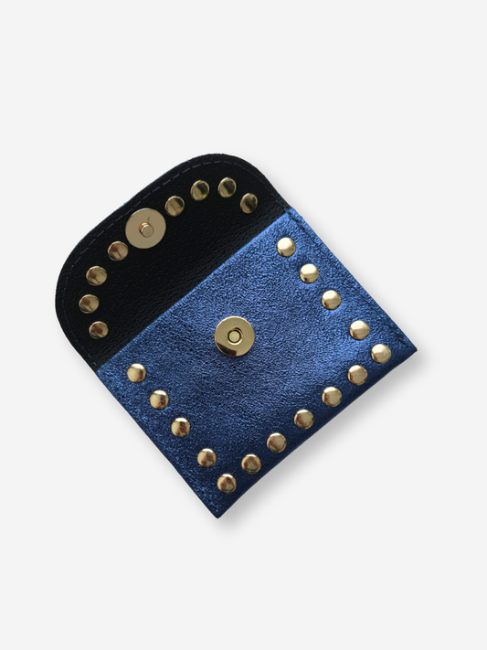 Leather Rivet Wallet | Metallic Navy