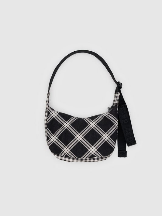 Small Nylon Crescent Bag | Mixed Plaid