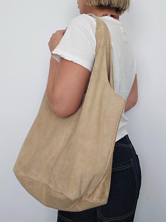 Suede Leather Boho Bag | Beige