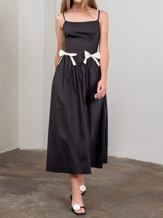 Contrast Bow Midi Dress