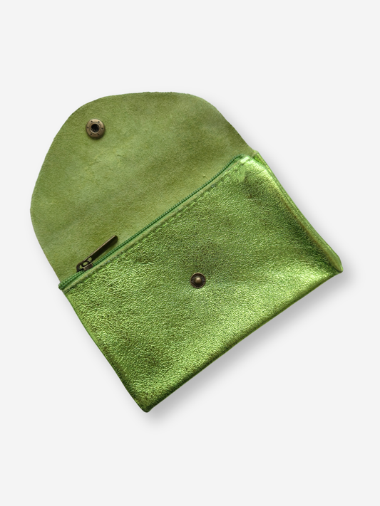 Leather Large Snap Wallet | Metallic Lime