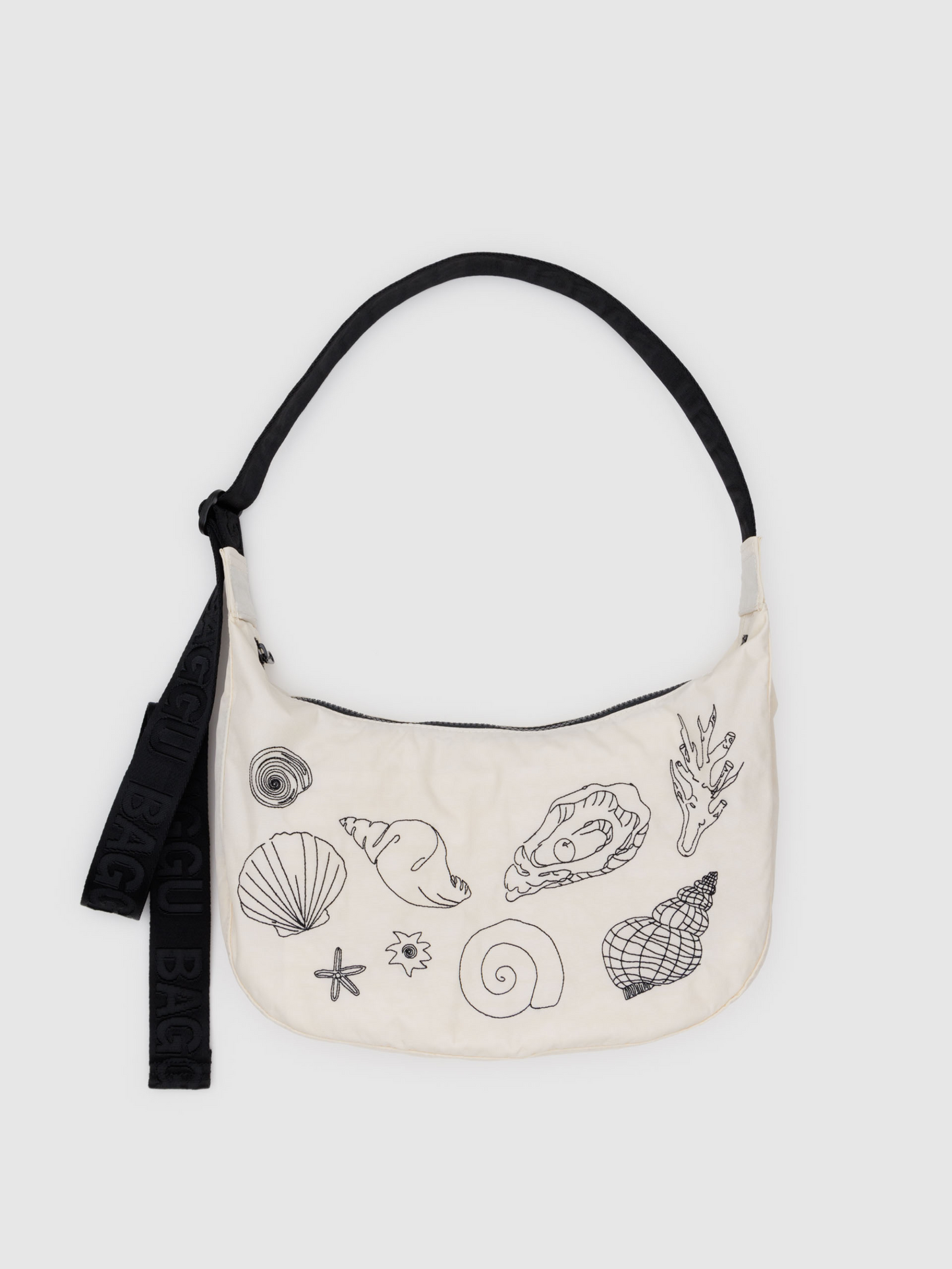 Medium Nylon Crescent Bag | Embroidered Shells