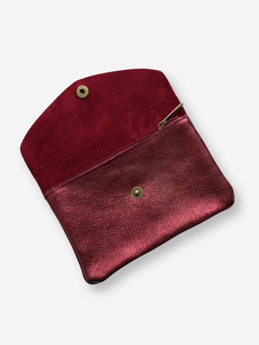 Leather Large Snap Wallet | Metallic Garnet