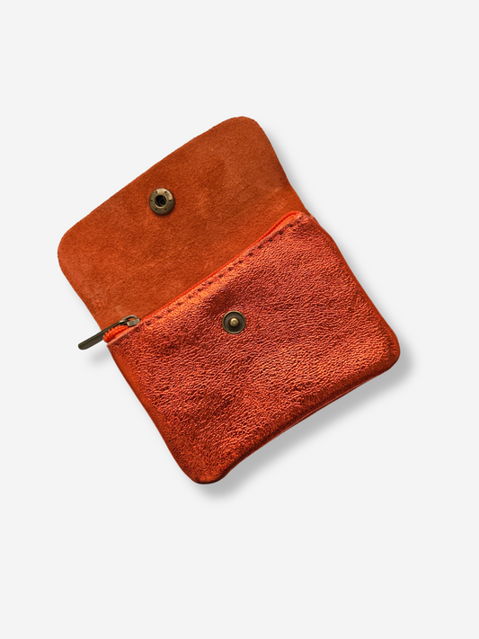 Leather Snap Wallet | Metallic Tangerine
