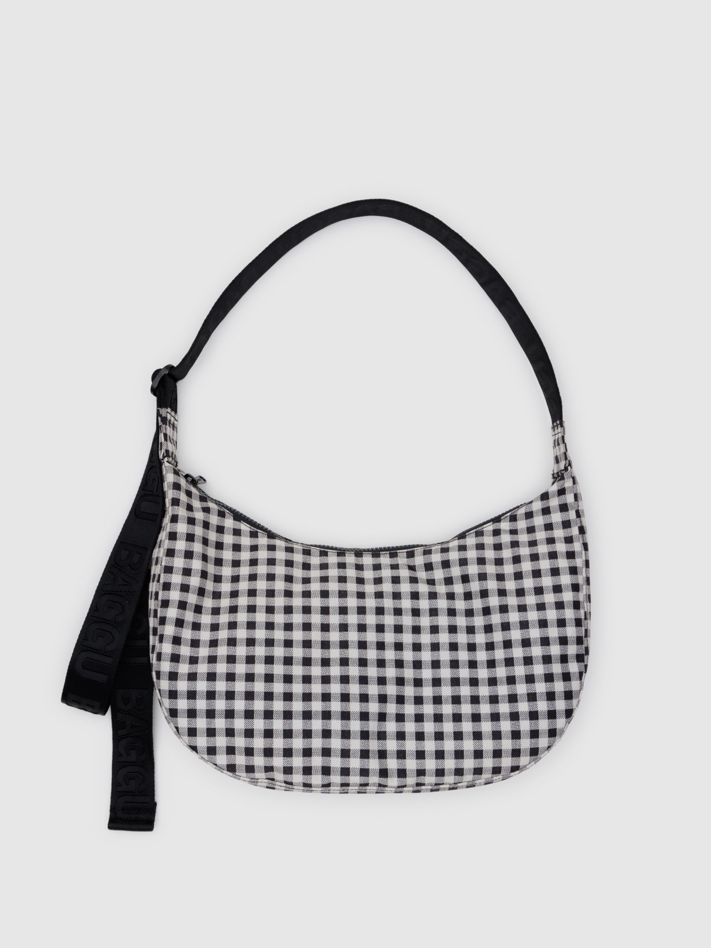 Medium Nylon Crescent Bag | Black & White Gingham