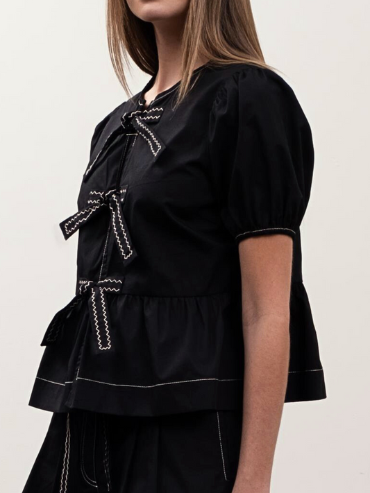 Puff Sleeve Bow Top