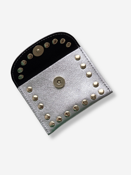 Leather Rivet Wallet | Metallic Silver