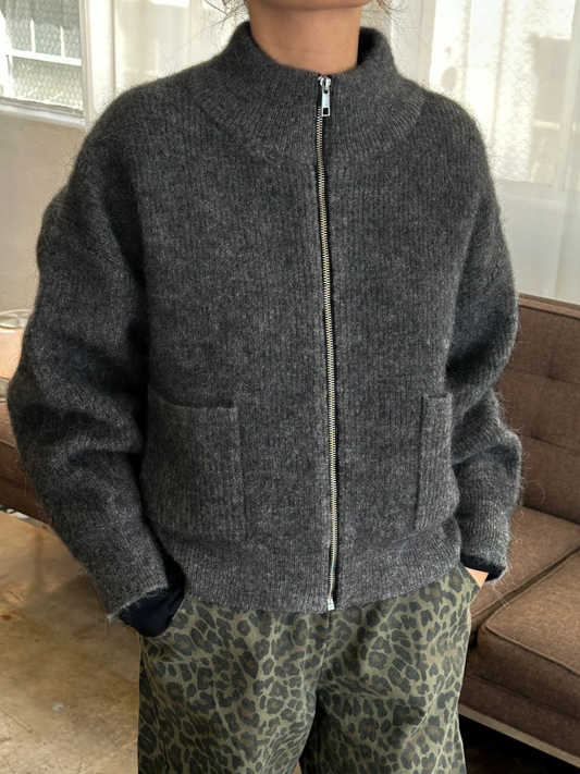 Alpaca Zip Front Jacket | Charcoal