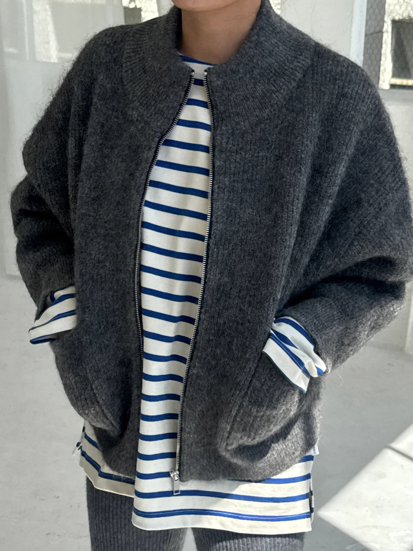 Alpaca Zip Front Jacket | Charcoal