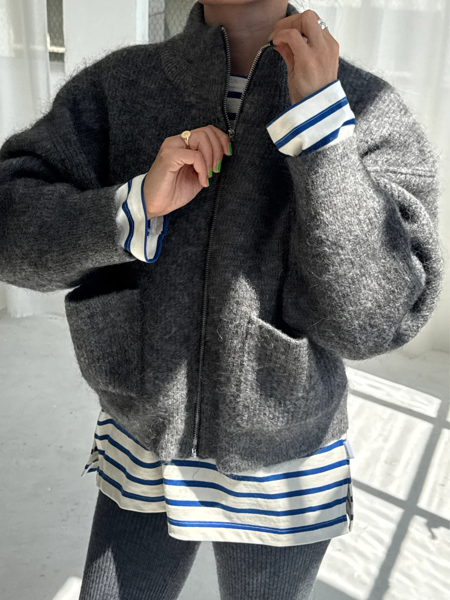 Alpaca Zip Front Jacket | Charcoal
