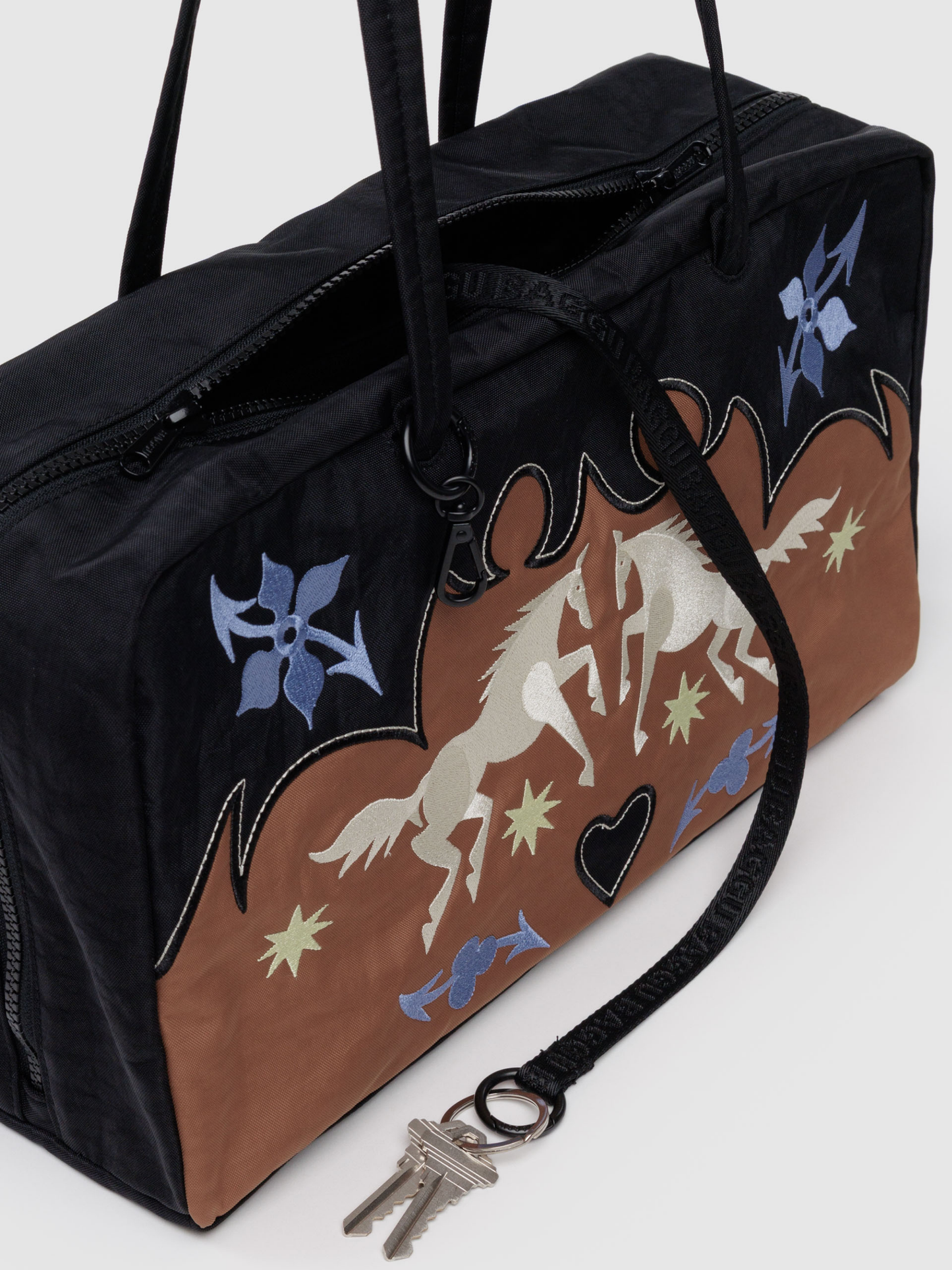 Medium Nylon Bowler Bag | Western Appliqué