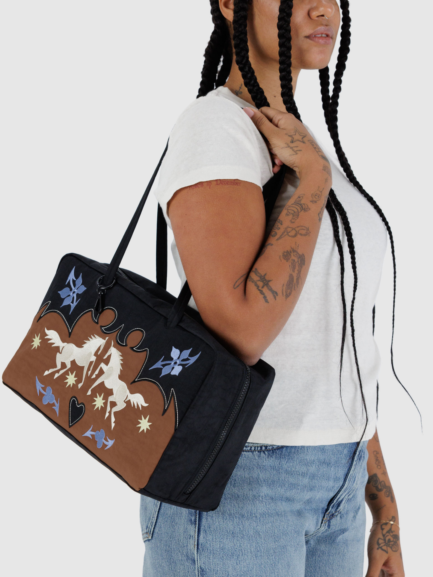Medium Nylon Bowler Bag | Western Appliqué
