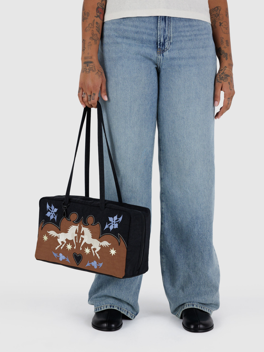 Medium Nylon Bowler Bag | Western Appliqué