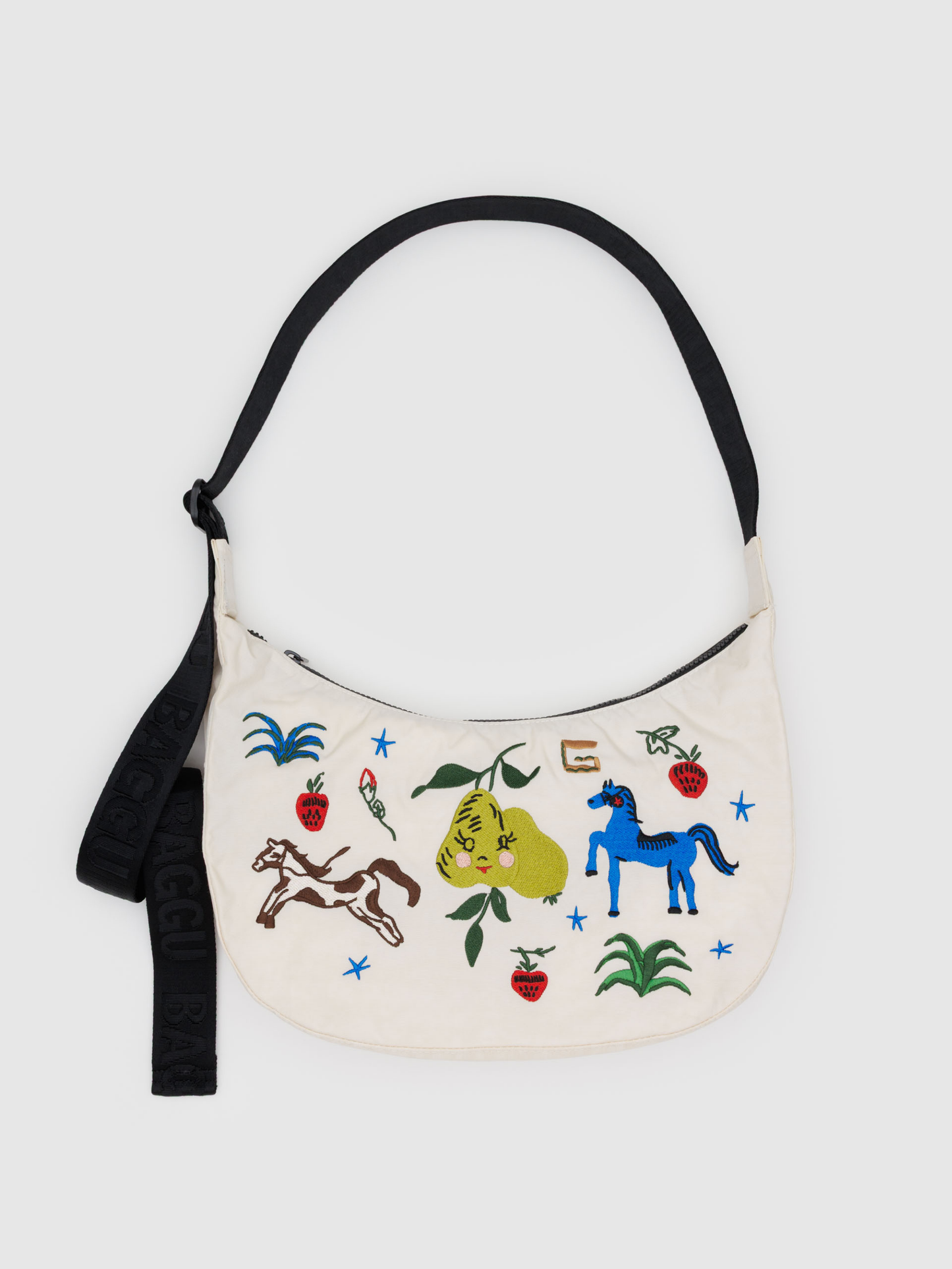 Medium Nylon Crescent Bag | Embroidered Painted Prairie