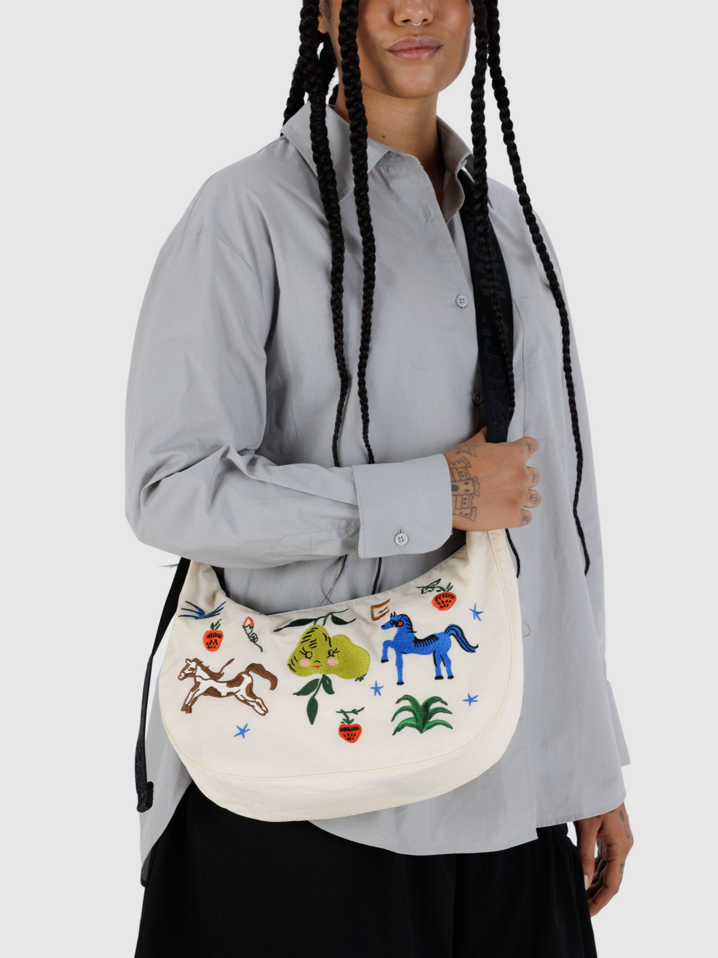 Medium Nylon Crescent Bag | Embroidered Painted Prairie
