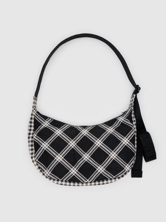 Medium Nylon Crescent Bag | Mixed Plaid