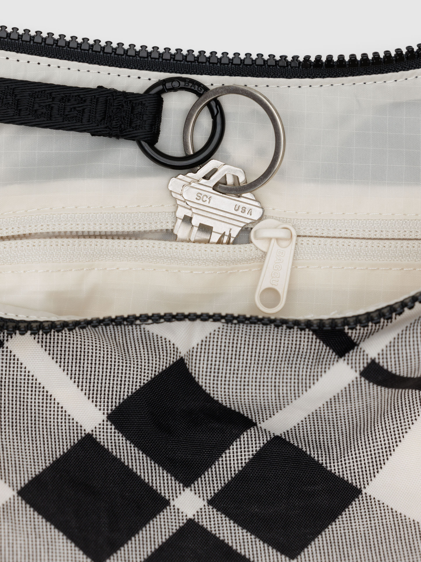 Medium Nylon Crescent Bag | Mixed Plaid
