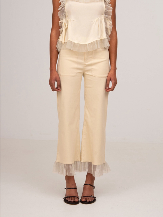 Serenity Ruffle Cream Pants