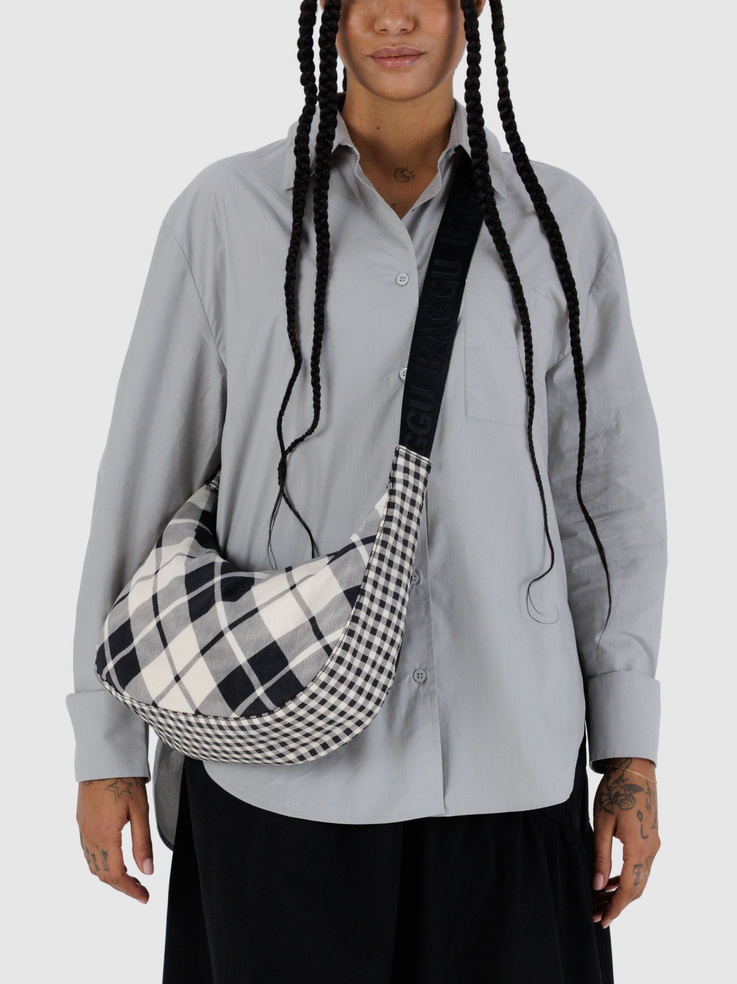Medium Nylon Crescent Bag | Mixed Plaid
