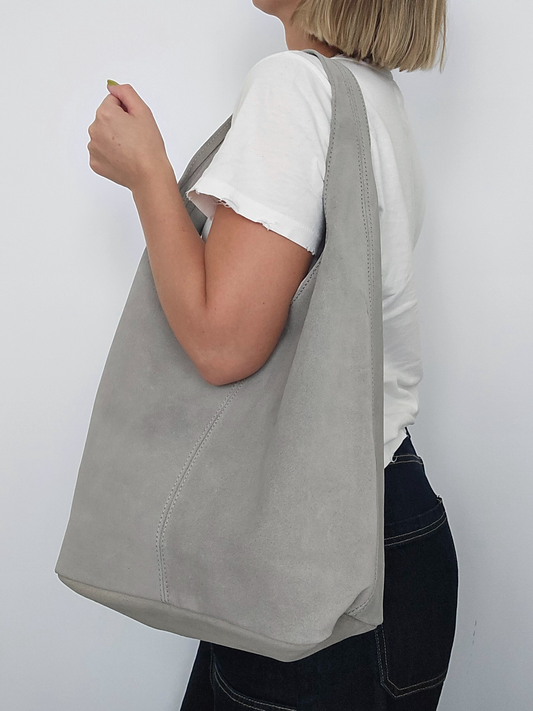 Suede Leather Boho Bag (Single Strap) | Smoke Grey