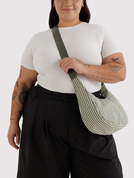 Medium Nylon Crescent Bag Sage Stripe