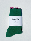 Ruffled Modal Socks | Spinach/Pink Edge