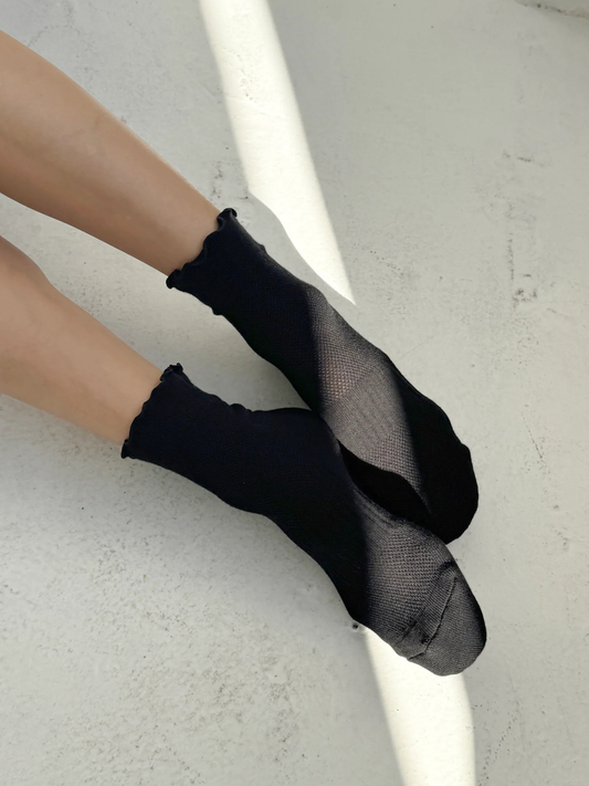 Ruffled Crew Socks | Black