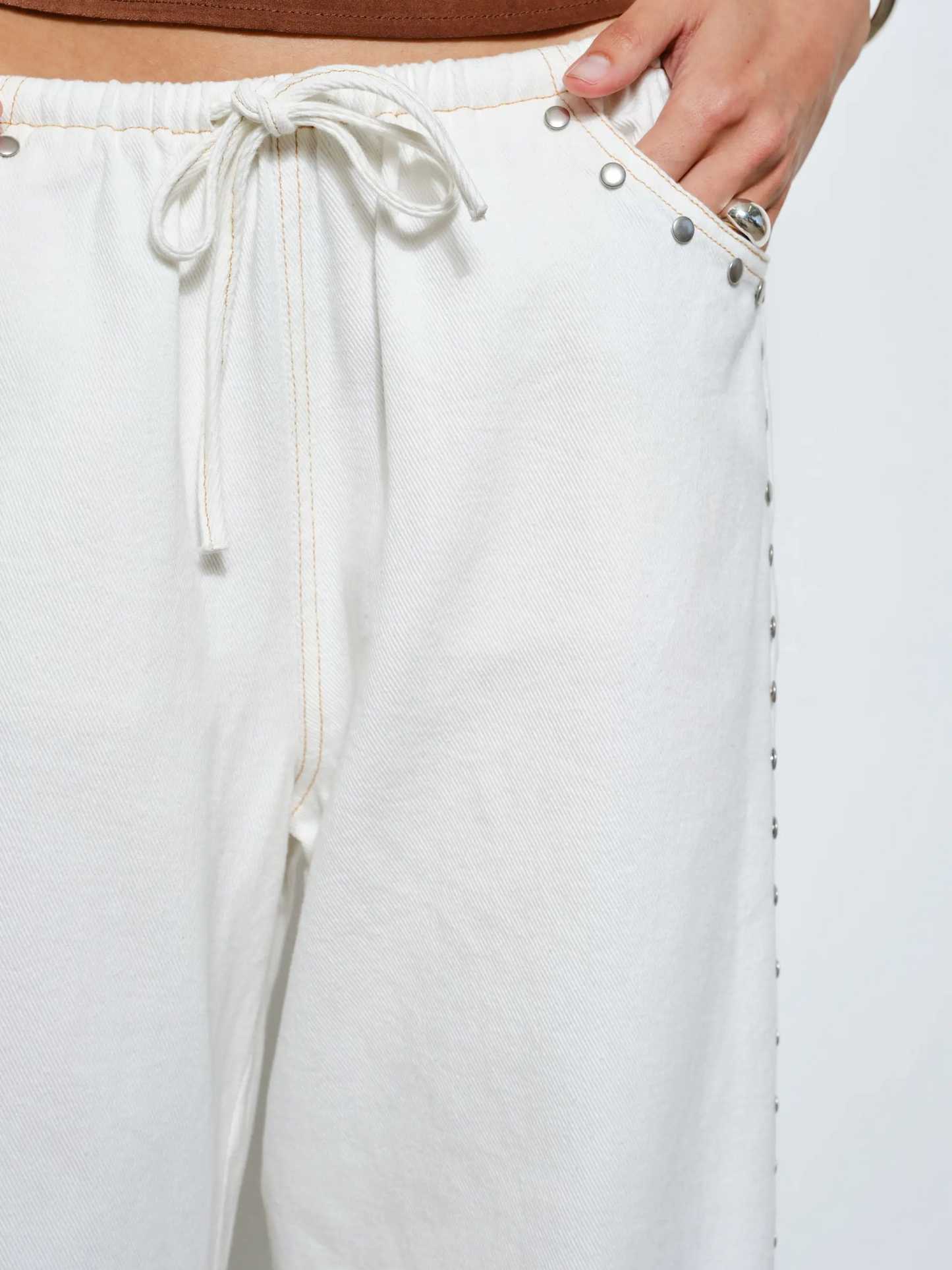 Marlowe Studded Denim Pants | White
