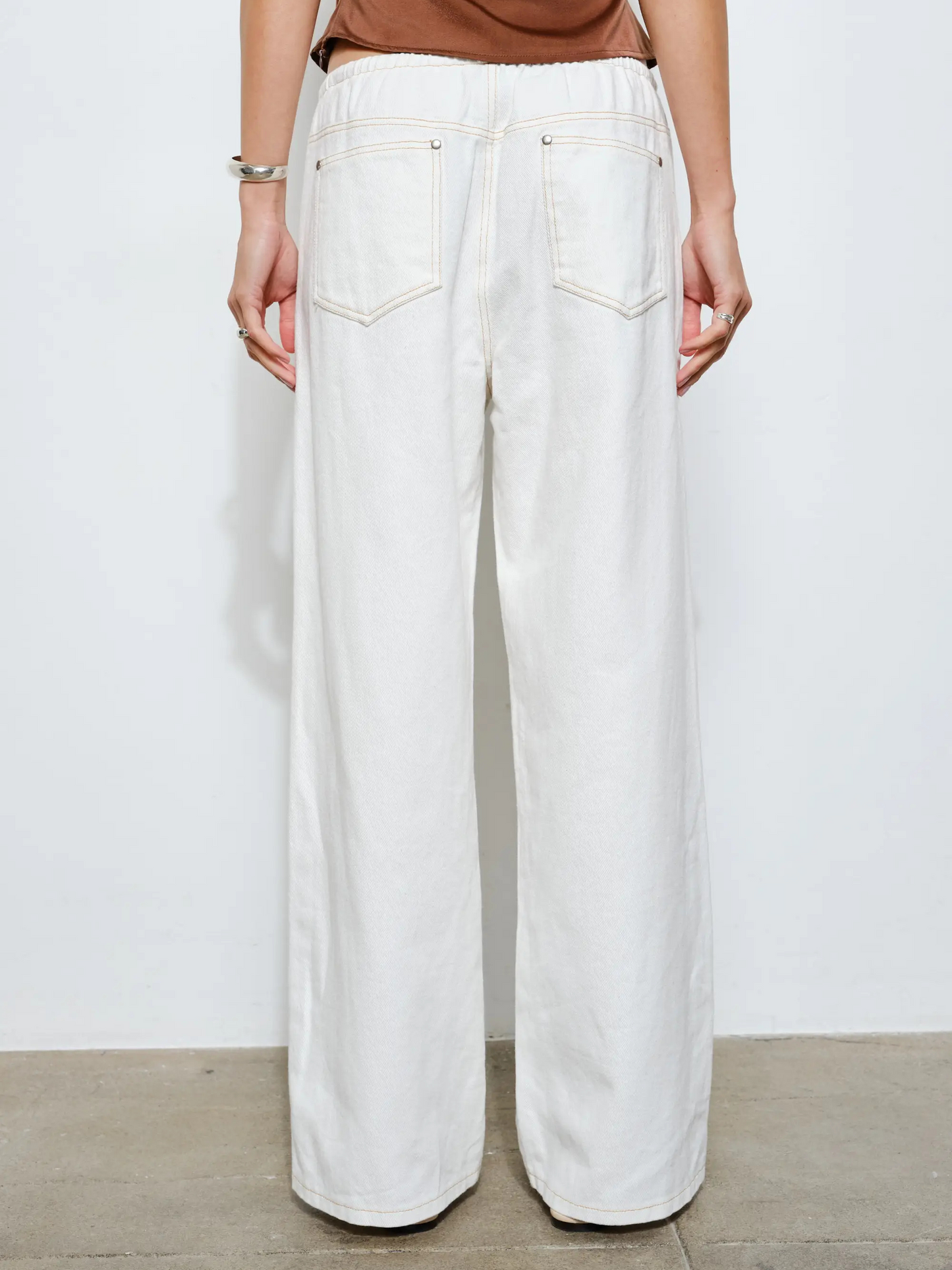 Marlowe Studded Denim Pants | White