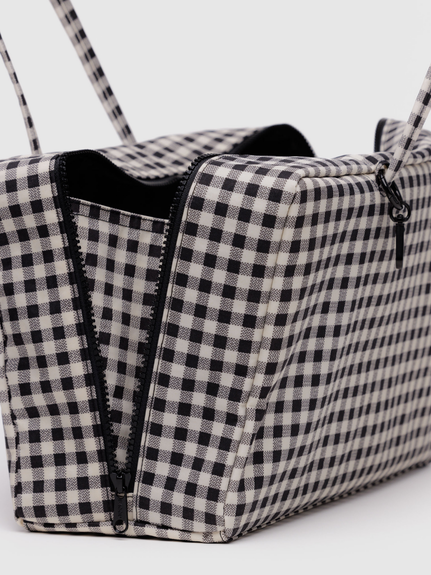 Medium Nylon Bowler Bag | Black & White Gingham