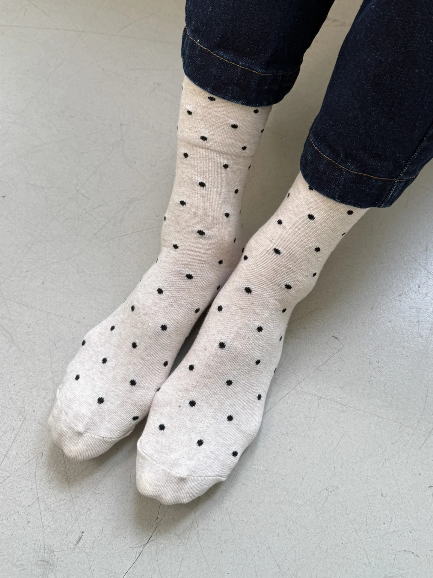 Sneaker Socks | Oatmeal/Black Polka Dot