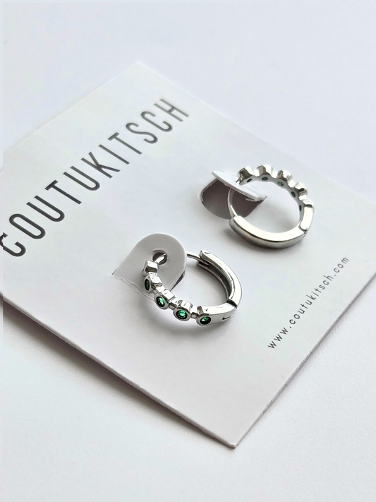 008 | silver green crystal huggie hoops