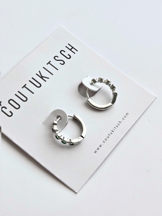 008 | silver green crystal huggie hoops