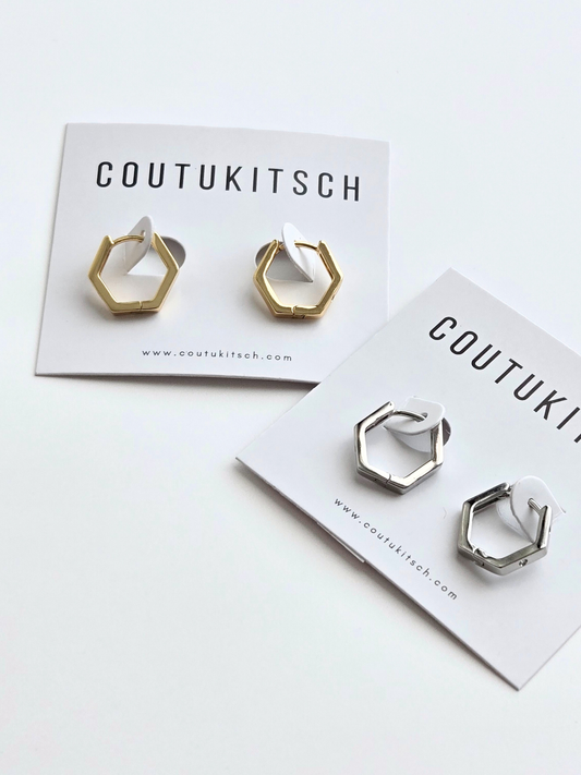 010 | hexagon crystal huggie hoops