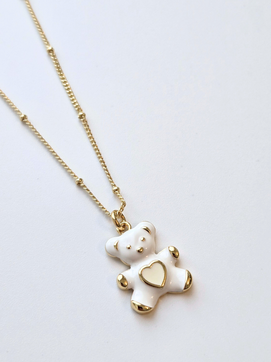 060 | white teddy bear necklace