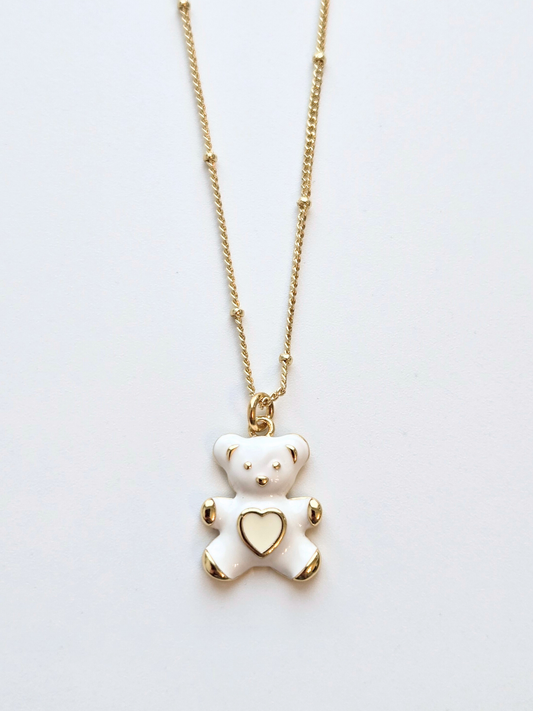 060 | white teddy bear necklace