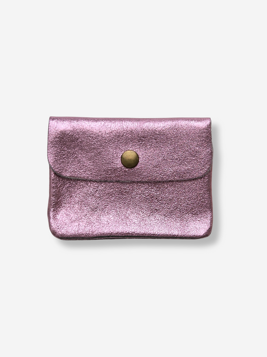 Leather Snap Wallet | Metallic Pink