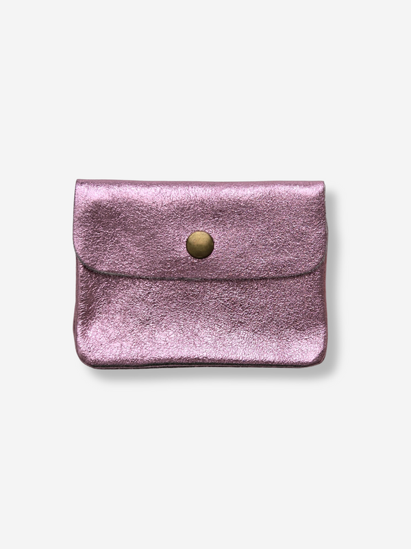 Leather Snap Wallet | Metallic Pink