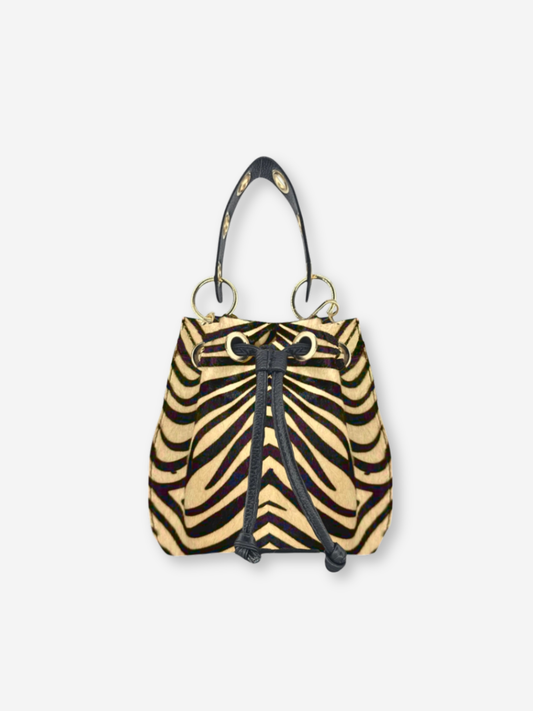 Noleila Pony Hair Tiger Print Bucket Bag