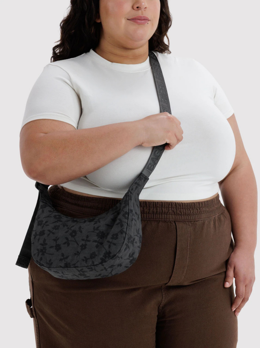 Small Nylon Crescent Bag Charcoal Ditsy Floral