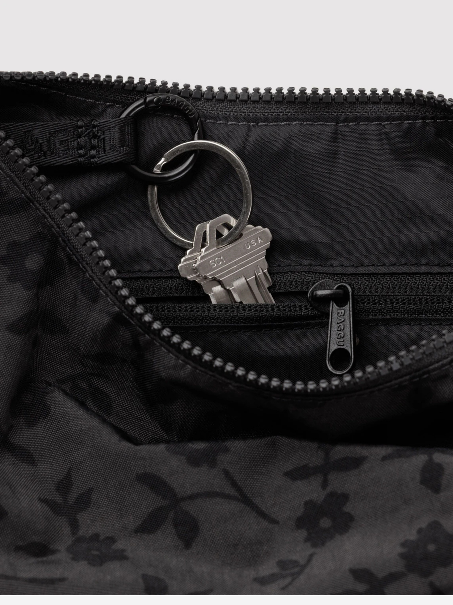 Small Nylon Crescent Bag Charcoal Ditsy Floral