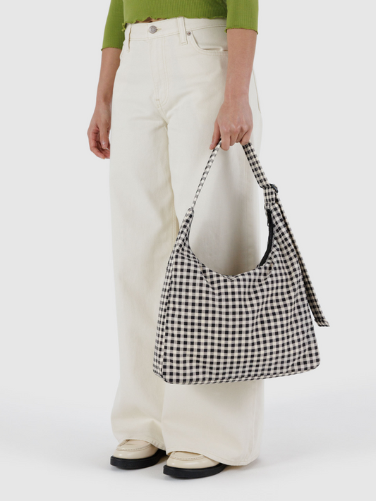 Nylon Shoulder Bag | Black & White Gingham
